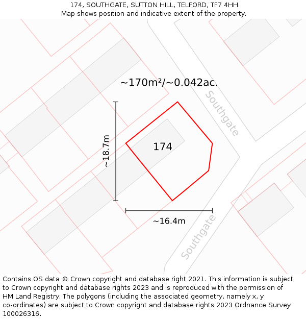 174, SOUTHGATE, SUTTON HILL, TELFORD, TF7 4HH: Plot and title map
