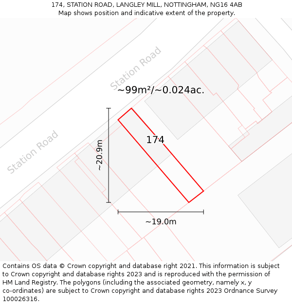 174, STATION ROAD, LANGLEY MILL, NOTTINGHAM, NG16 4AB: Plot and title map