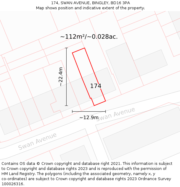 174, SWAN AVENUE, BINGLEY, BD16 3PA: Plot and title map