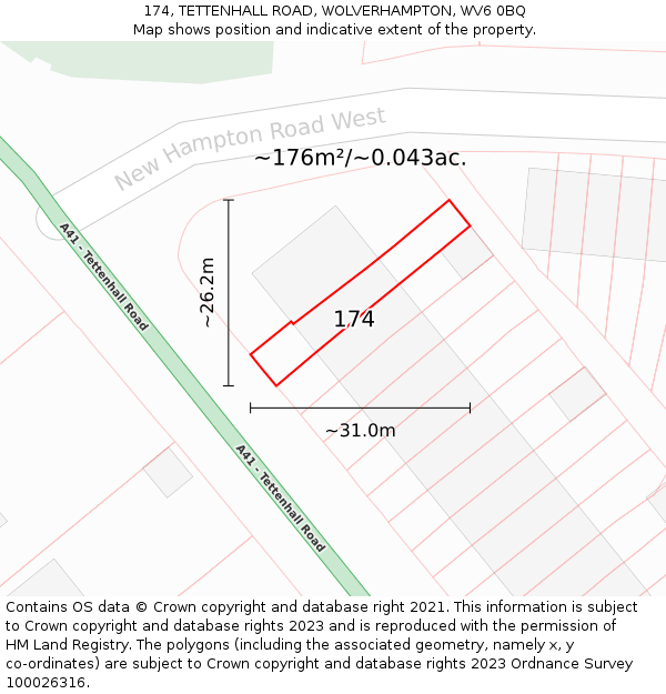 174, TETTENHALL ROAD, WOLVERHAMPTON, WV6 0BQ: Plot and title map