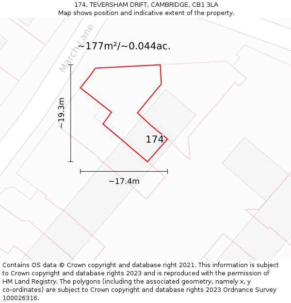 174, TEVERSHAM DRIFT, CAMBRIDGE, CB1 3LA: Plot and title map