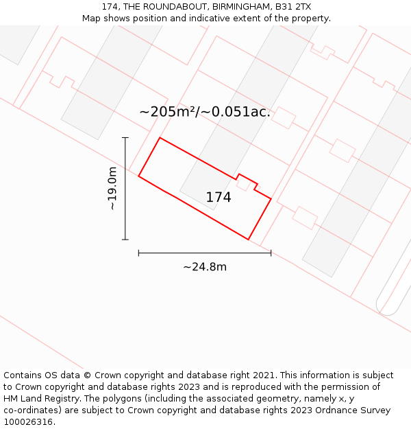 174, THE ROUNDABOUT, BIRMINGHAM, B31 2TX: Plot and title map