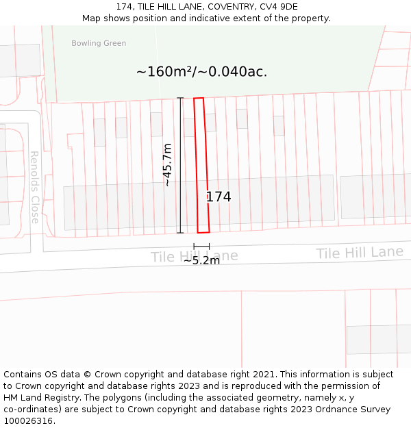 174, TILE HILL LANE, COVENTRY, CV4 9DE: Plot and title map
