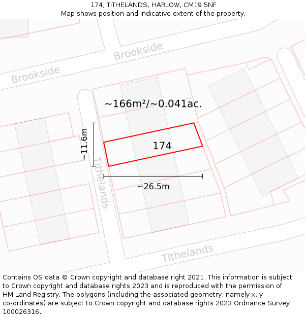 174, TITHELANDS, HARLOW, CM19 5NF: Plot and title map