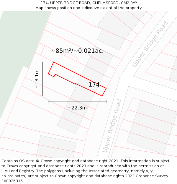 174, UPPER BRIDGE ROAD, CHELMSFORD, CM2 0AY: Plot and title map
