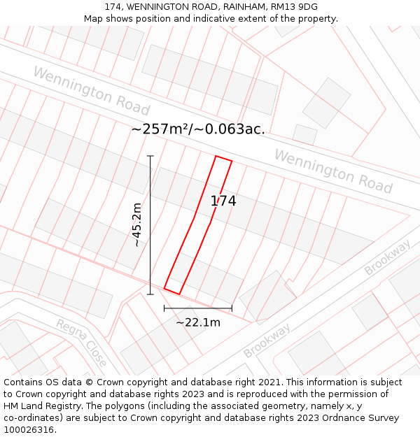 174, WENNINGTON ROAD, RAINHAM, RM13 9DG: Plot and title map