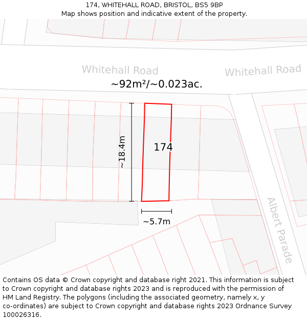 174, WHITEHALL ROAD, BRISTOL, BS5 9BP: Plot and title map