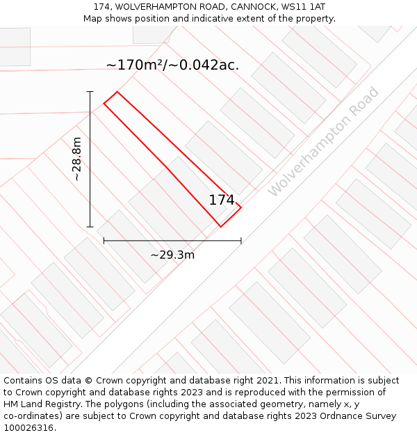 174, WOLVERHAMPTON ROAD, CANNOCK, WS11 1AT: Plot and title map