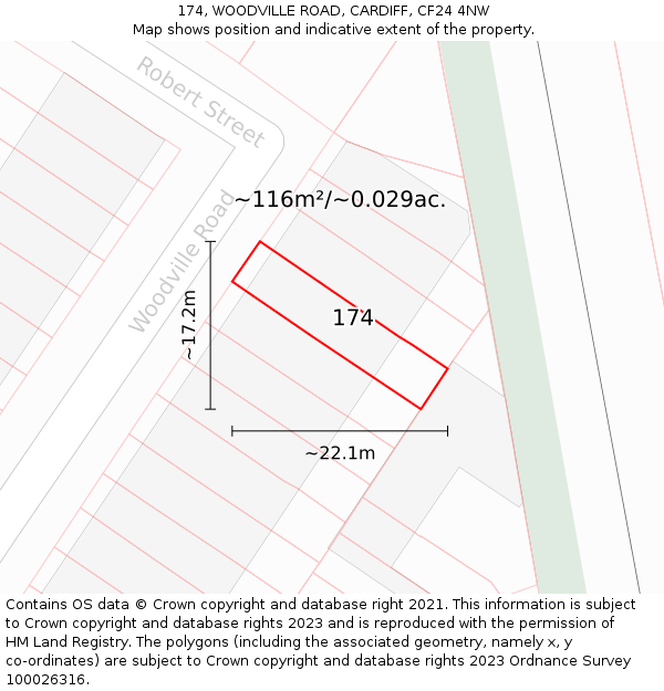 174, WOODVILLE ROAD, CARDIFF, CF24 4NW: Plot and title map