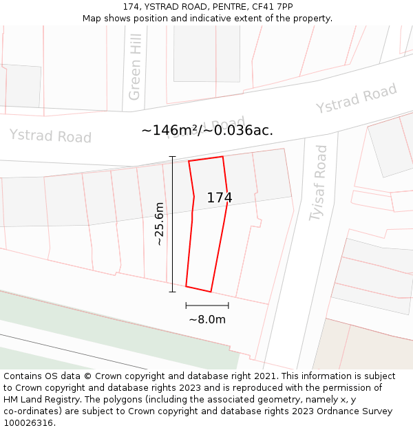 174, YSTRAD ROAD, PENTRE, CF41 7PP: Plot and title map