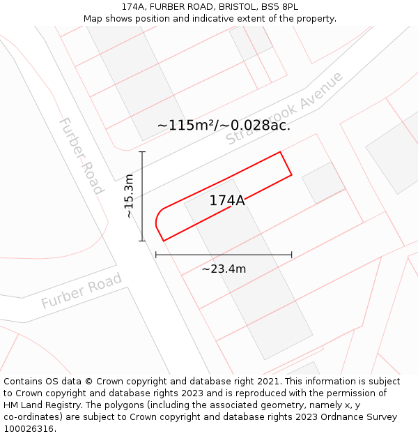 174A, FURBER ROAD, BRISTOL, BS5 8PL: Plot and title map