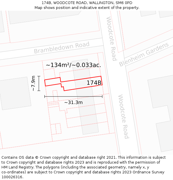 174B, WOODCOTE ROAD, WALLINGTON, SM6 0PD: Plot and title map