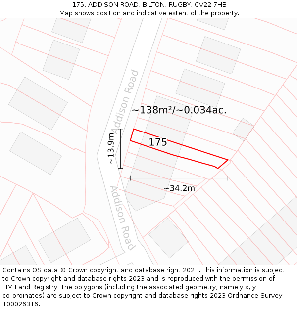 175, ADDISON ROAD, BILTON, RUGBY, CV22 7HB: Plot and title map