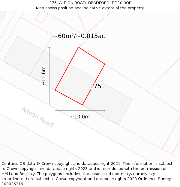 175, ALBION ROAD, BRADFORD, BD10 9QP: Plot and title map