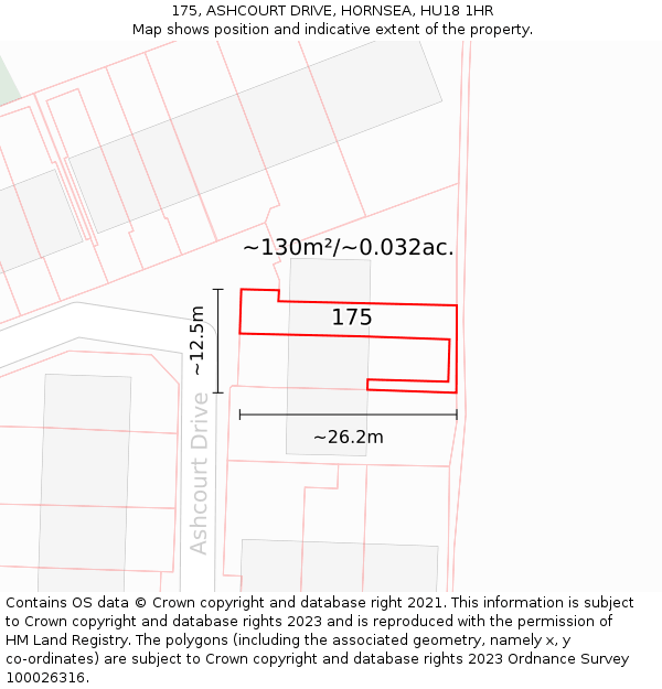 175, ASHCOURT DRIVE, HORNSEA, HU18 1HR: Plot and title map