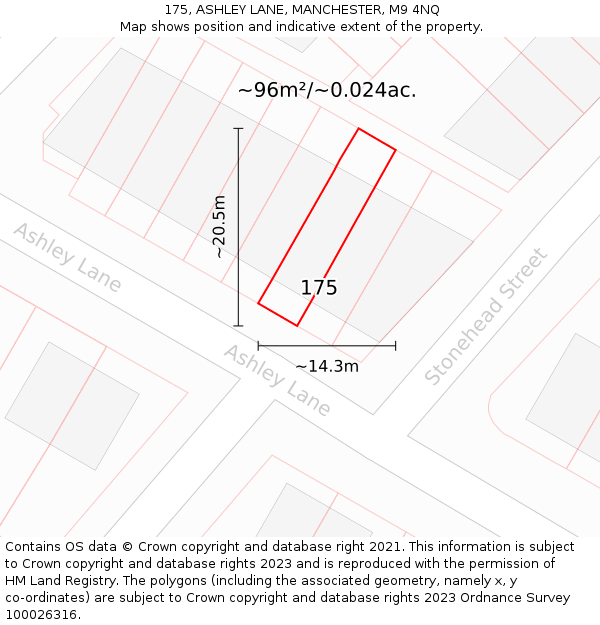 175, ASHLEY LANE, MANCHESTER, M9 4NQ: Plot and title map