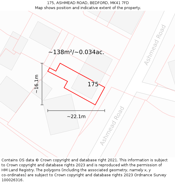 175, ASHMEAD ROAD, BEDFORD, MK41 7FD: Plot and title map