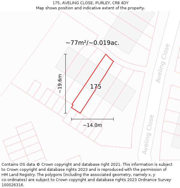 175, AVELING CLOSE, PURLEY, CR8 4DY: Plot and title map
