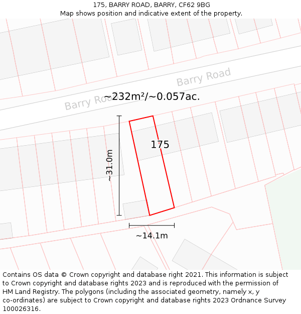 175, BARRY ROAD, BARRY, CF62 9BG: Plot and title map
