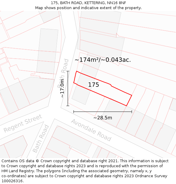 175, BATH ROAD, KETTERING, NN16 8NF: Plot and title map
