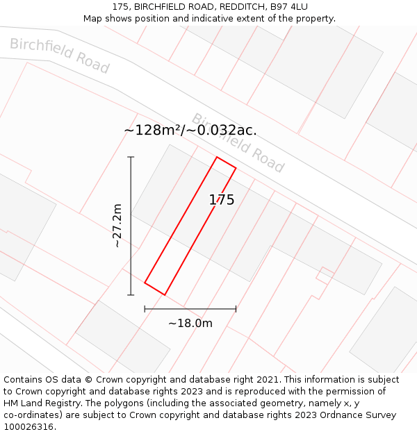 175, BIRCHFIELD ROAD, REDDITCH, B97 4LU: Plot and title map