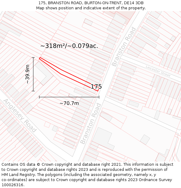 175, BRANSTON ROAD, BURTON-ON-TRENT, DE14 3DB: Plot and title map