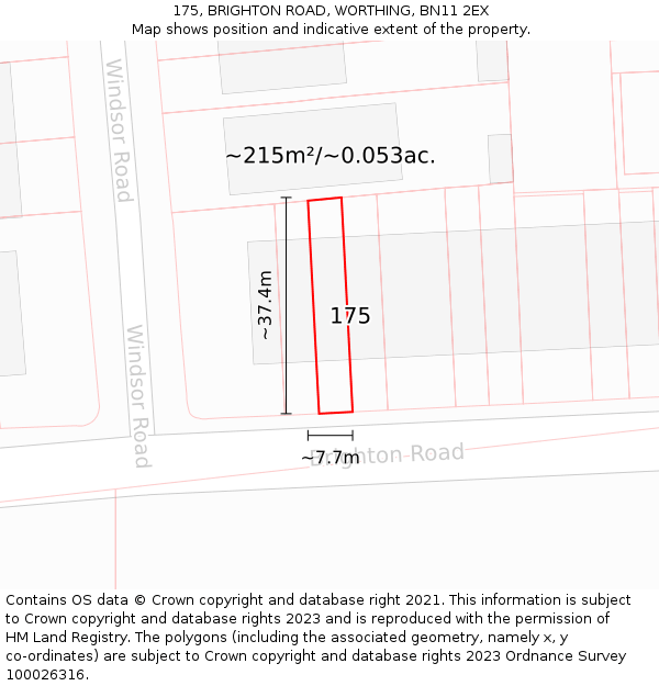 175, BRIGHTON ROAD, WORTHING, BN11 2EX: Plot and title map