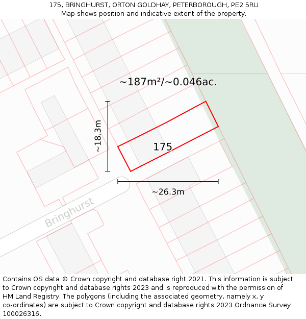 175, BRINGHURST, ORTON GOLDHAY, PETERBOROUGH, PE2 5RU: Plot and title map