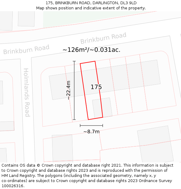 175, BRINKBURN ROAD, DARLINGTON, DL3 9LD: Plot and title map