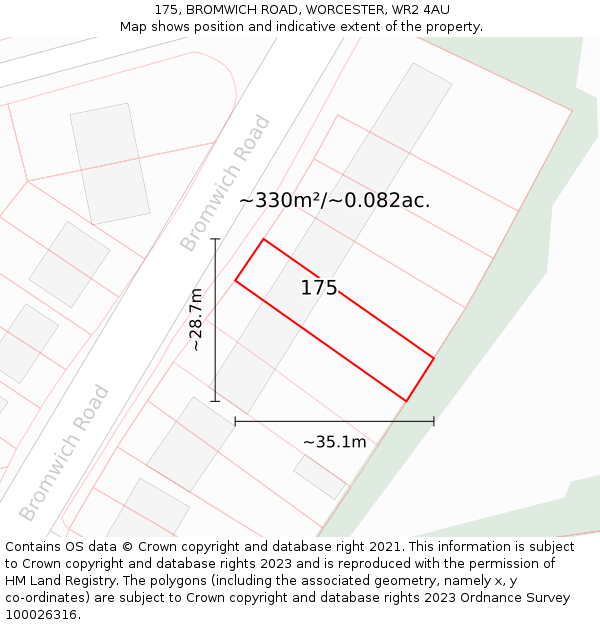 175, BROMWICH ROAD, WORCESTER, WR2 4AU: Plot and title map