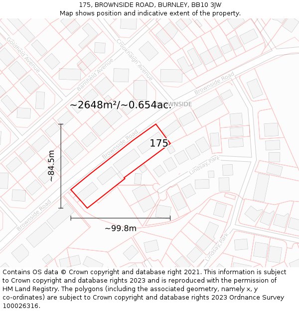 175, BROWNSIDE ROAD, BURNLEY, BB10 3JW: Plot and title map