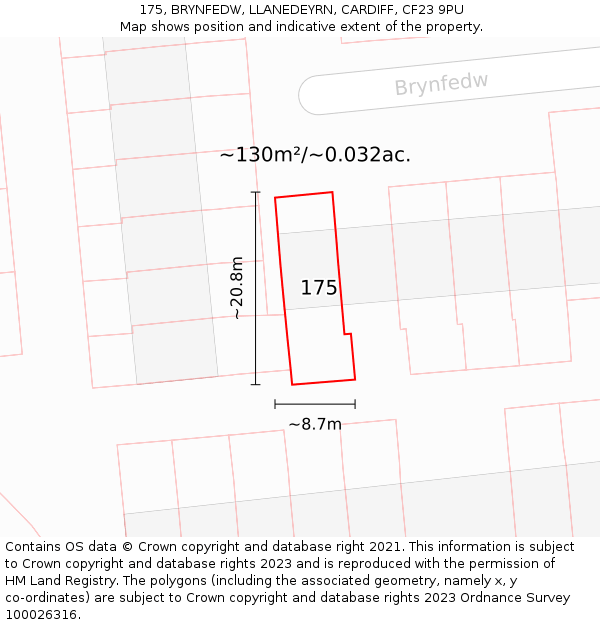 175, BRYNFEDW, LLANEDEYRN, CARDIFF, CF23 9PU: Plot and title map