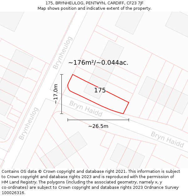 175, BRYNHEULOG, PENTWYN, CARDIFF, CF23 7JF: Plot and title map
