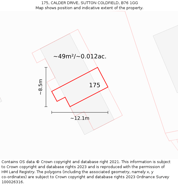 175, CALDER DRIVE, SUTTON COLDFIELD, B76 1GG: Plot and title map