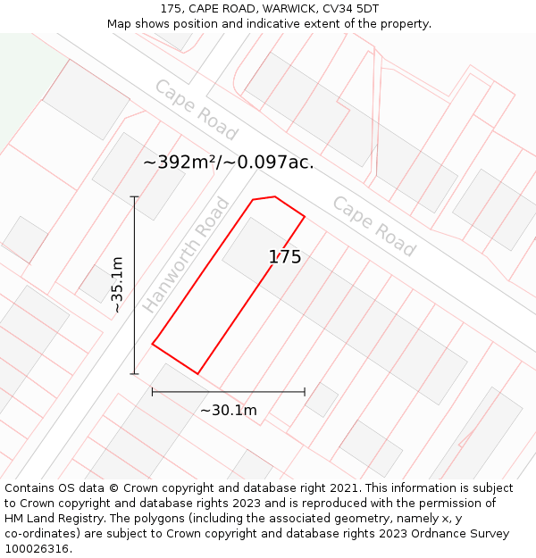 175, CAPE ROAD, WARWICK, CV34 5DT: Plot and title map