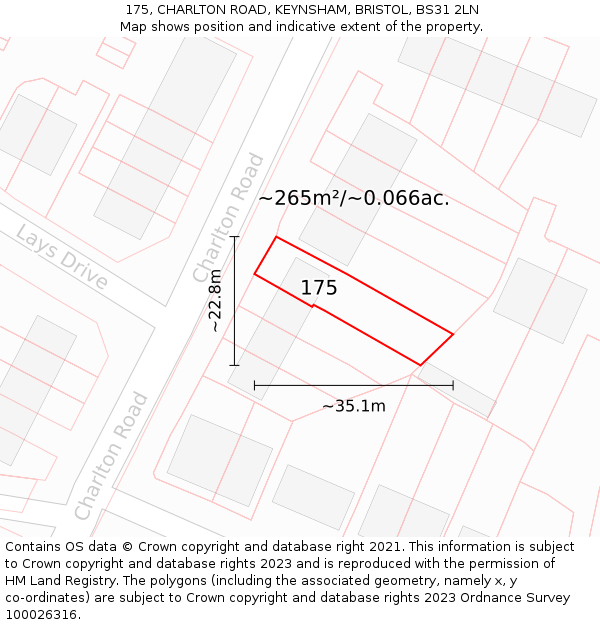 175, CHARLTON ROAD, KEYNSHAM, BRISTOL, BS31 2LN: Plot and title map