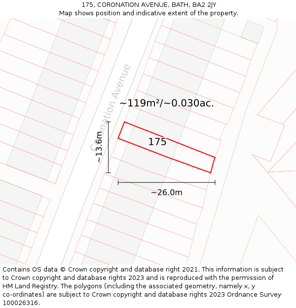 175, CORONATION AVENUE, BATH, BA2 2JY: Plot and title map