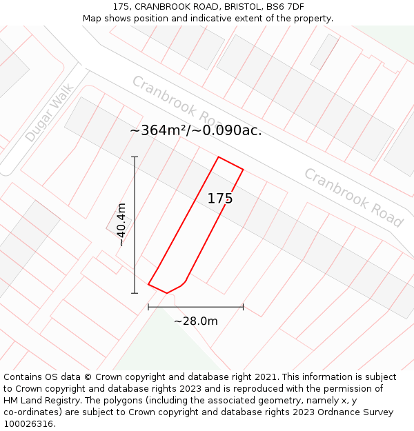 175, CRANBROOK ROAD, BRISTOL, BS6 7DF: Plot and title map