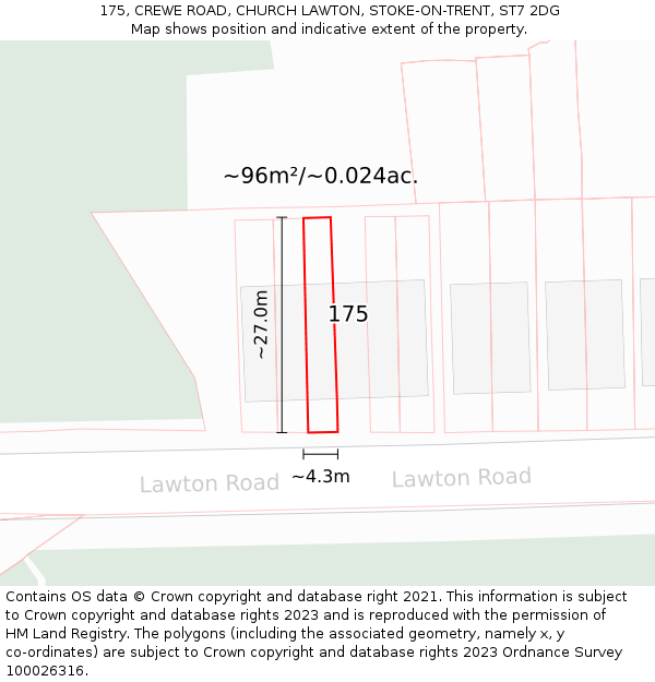 175, CREWE ROAD, CHURCH LAWTON, STOKE-ON-TRENT, ST7 2DG: Plot and title map