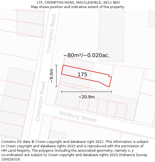 175, CROMPTON ROAD, MACCLESFIELD, SK11 8EH: Plot and title map