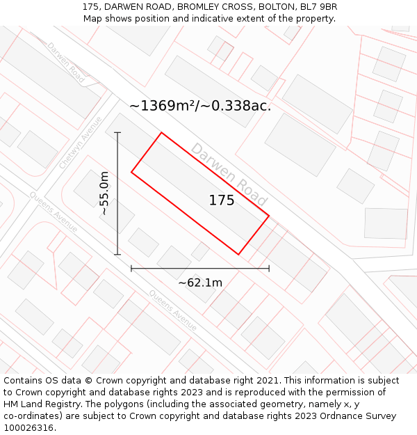 175, DARWEN ROAD, BROMLEY CROSS, BOLTON, BL7 9BR: Plot and title map