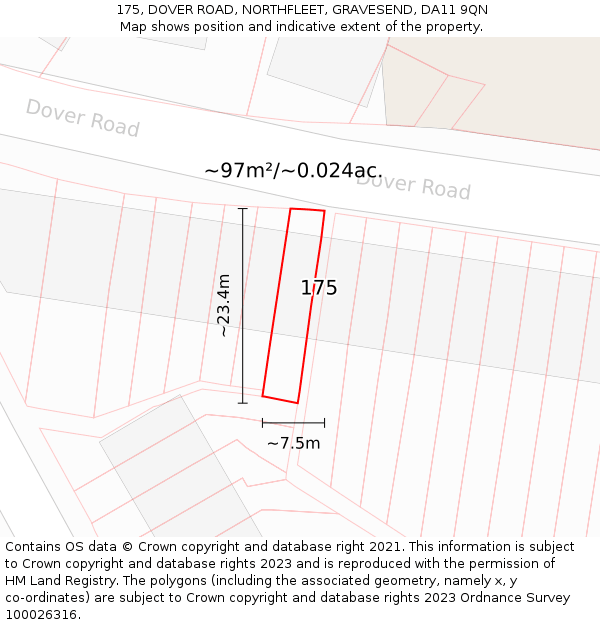 175, DOVER ROAD, NORTHFLEET, GRAVESEND, DA11 9QN: Plot and title map