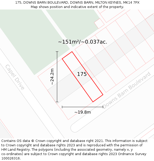 175, DOWNS BARN BOULEVARD, DOWNS BARN, MILTON KEYNES, MK14 7PX: Plot and title map