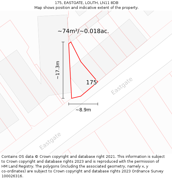 175, EASTGATE, LOUTH, LN11 8DB: Plot and title map
