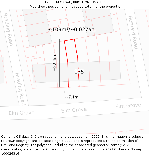 175, ELM GROVE, BRIGHTON, BN2 3ES: Plot and title map