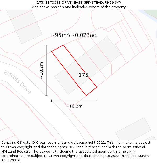 175, ESTCOTS DRIVE, EAST GRINSTEAD, RH19 3YP: Plot and title map