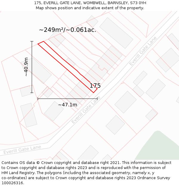 175, EVERILL GATE LANE, WOMBWELL, BARNSLEY, S73 0YH: Plot and title map