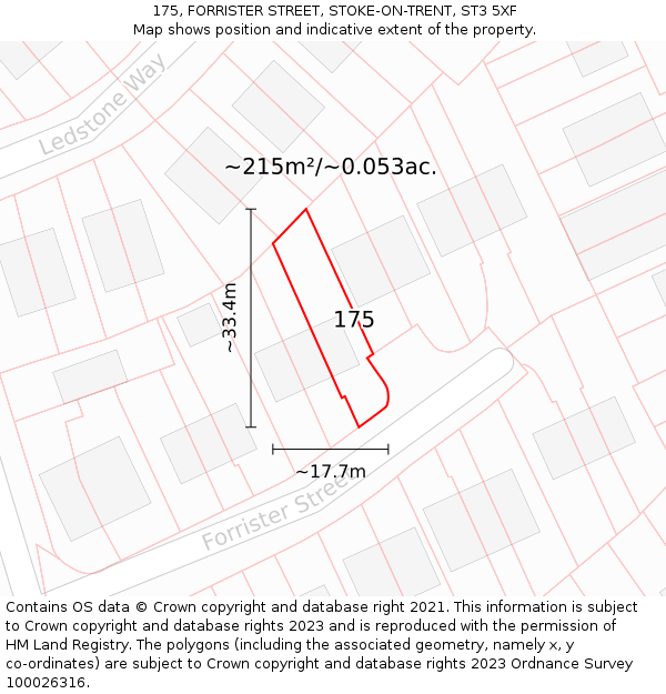 175, FORRISTER STREET, STOKE-ON-TRENT, ST3 5XF: Plot and title map