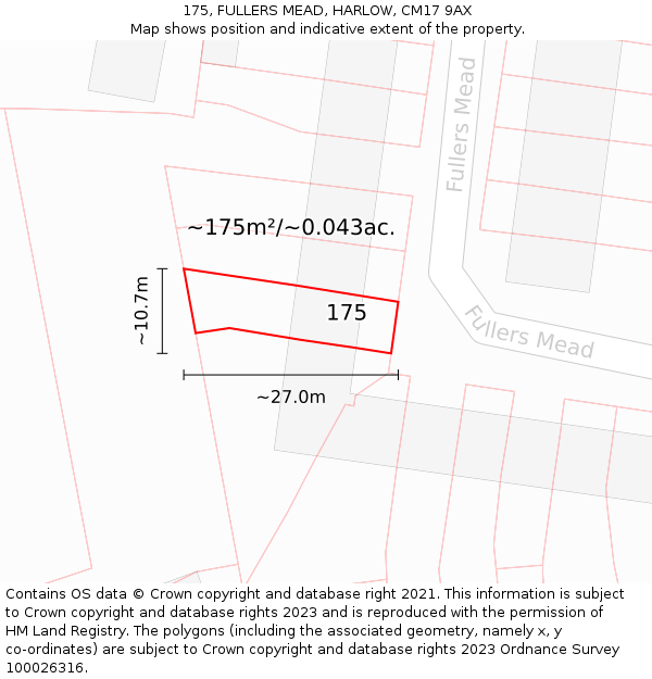 175, FULLERS MEAD, HARLOW, CM17 9AX: Plot and title map