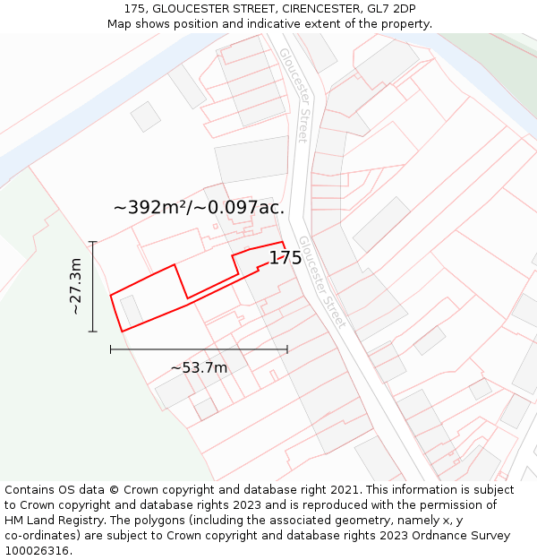 175, GLOUCESTER STREET, CIRENCESTER, GL7 2DP: Plot and title map